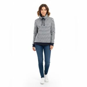 Sperry Gray & Navy Striped Knit Hoodie Small